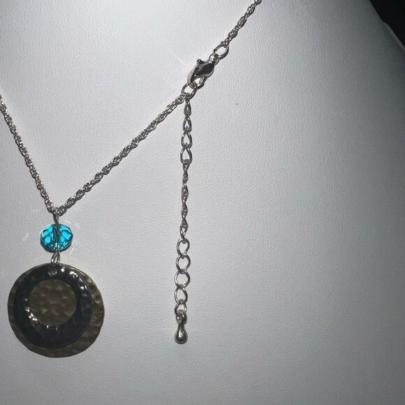 Silver and Gold Tone Hammered Disc Bead Charm Necklace - Picture 6 of 7